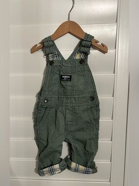 OshKosh B'gosh Olive Green Baby Overalls with Plaid Cuffs